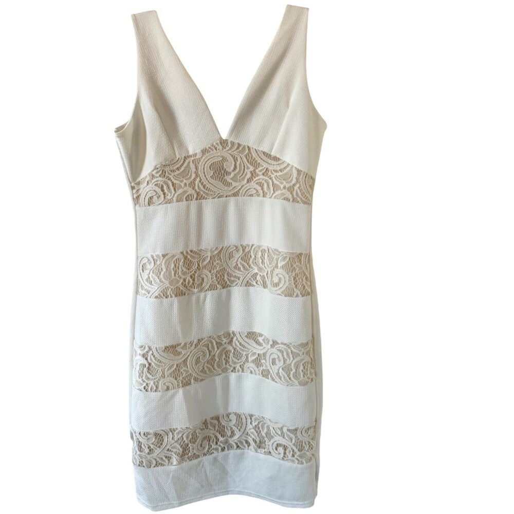 White Sleeveless Lace Panel Dress Love by Chesley V-Neck Scoop Back Large - Picture 2 of 10